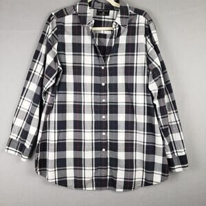 Foxcroft Womens Size 16 Shaped Fit Plaid Button Down Black Buffalo Check Cowgirl